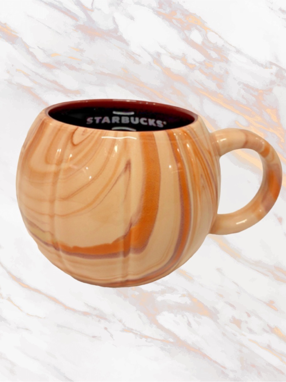 Starbucks Fall 2025 Limited Edition Marbled Pumpkin Ceramic Mug Swirl Orange
